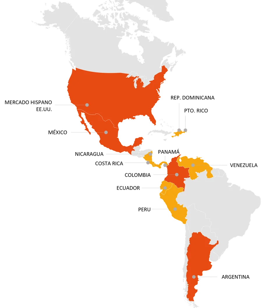 Mapa de cobertura de Distrilogis en América